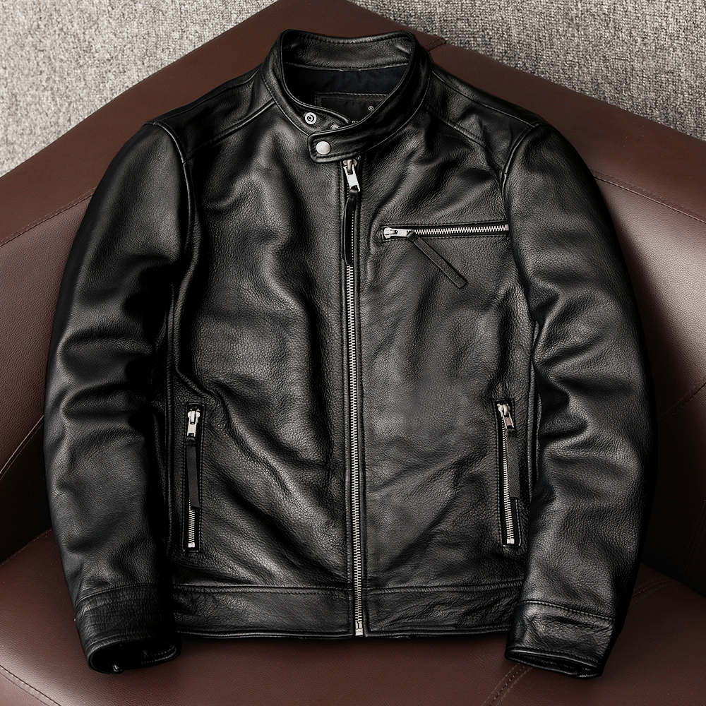 Veste en cuir de vachette noire