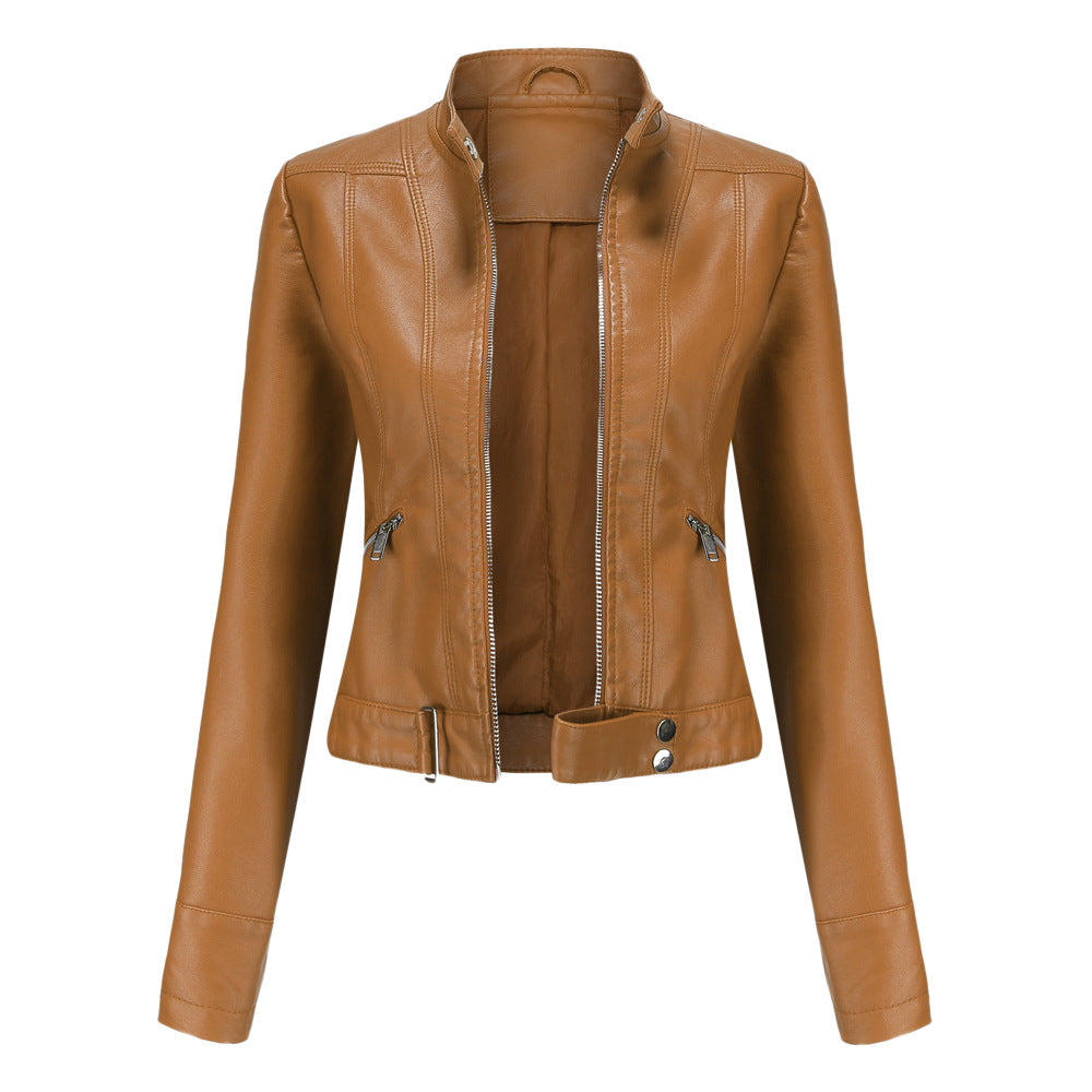 Blouson motard court en cuir pour femme