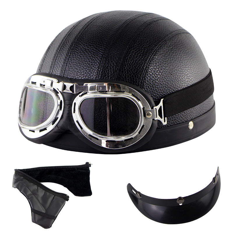 Casque de moto rétro demi-visage avec lunettes