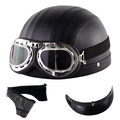 Retro Half Face Motorcycle Helmet with Goggles