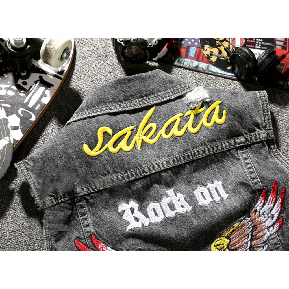 Gilet en jean motard gris Moto Eagle