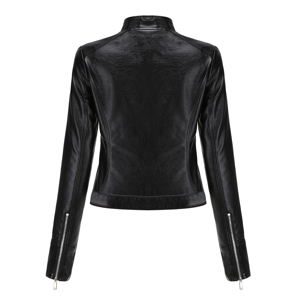 Blouson motard court en cuir pour femme