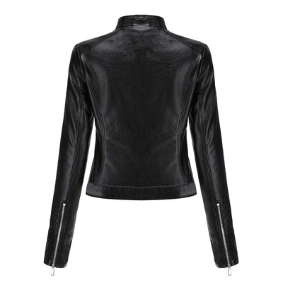 Blouson motard court en cuir pour femme