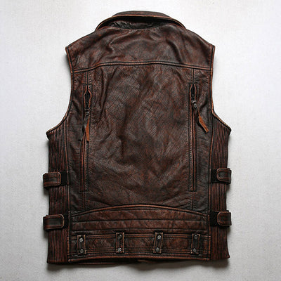 Steampunk Zip Up Leather Vest Sleeveless Biker Jacket