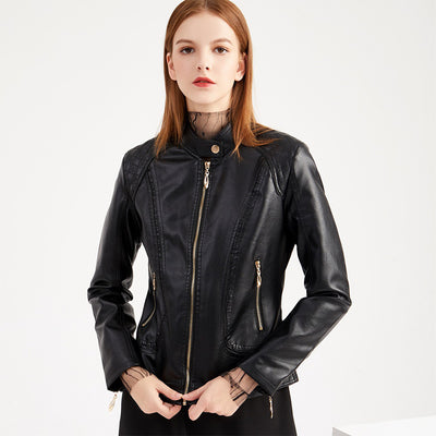 Veste de moto en simili cuir pour femme