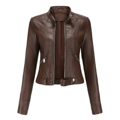 Blouson motard court en cuir pour femme