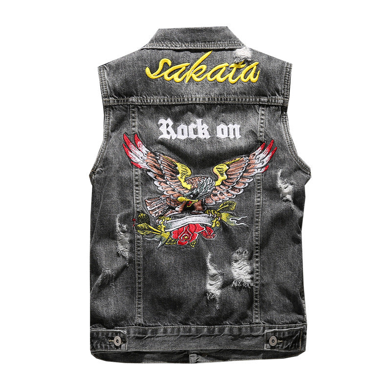 Moto Eagle Grey Biker Denim Vest