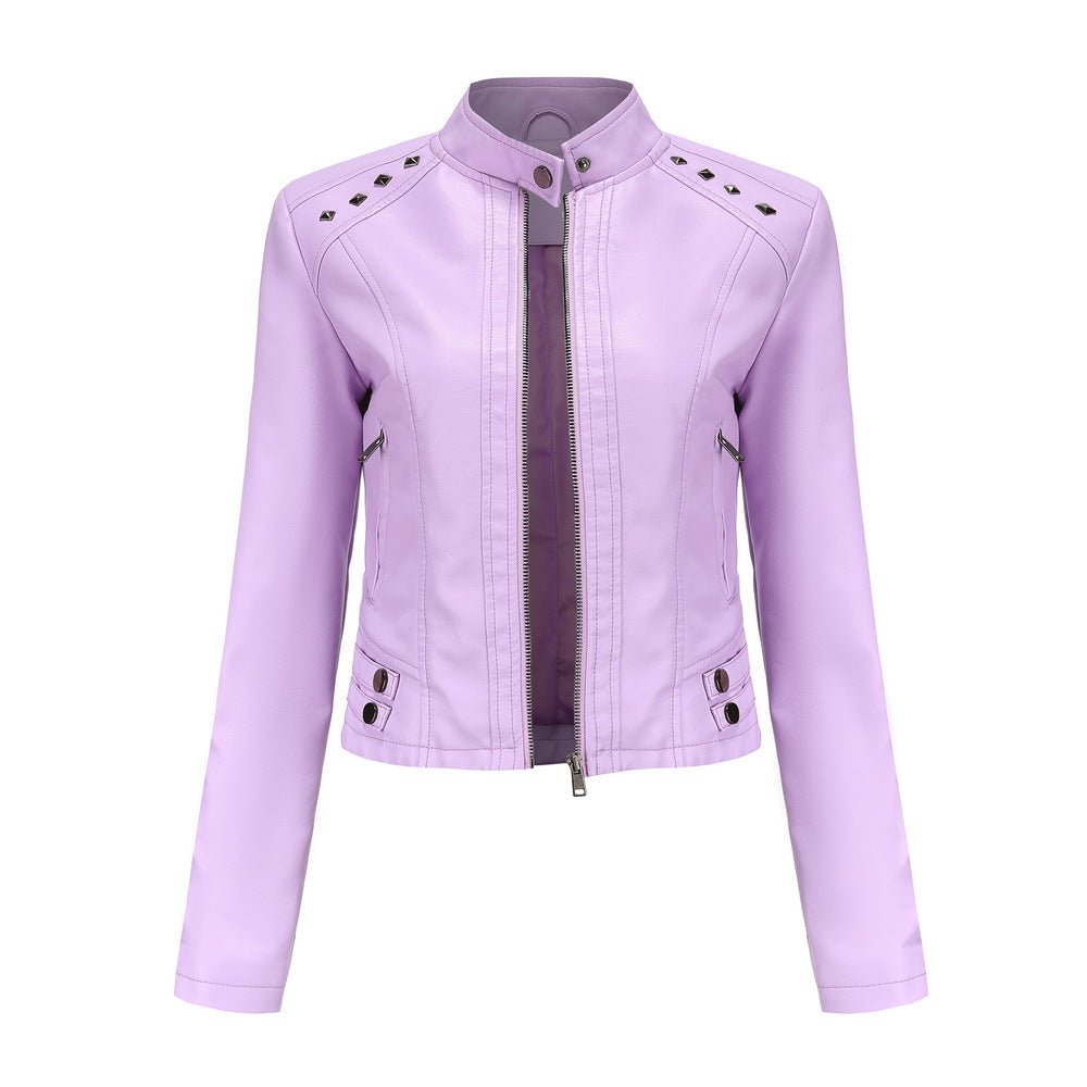 Women's Cropped Rivet Leather Jacket