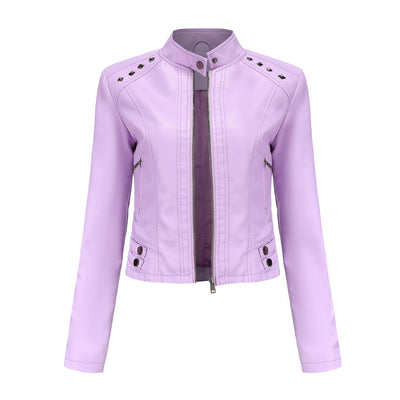 Women's Cropped Rivet Leather Jacket