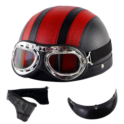 Casque de moto rétro demi-visage avec lunettes