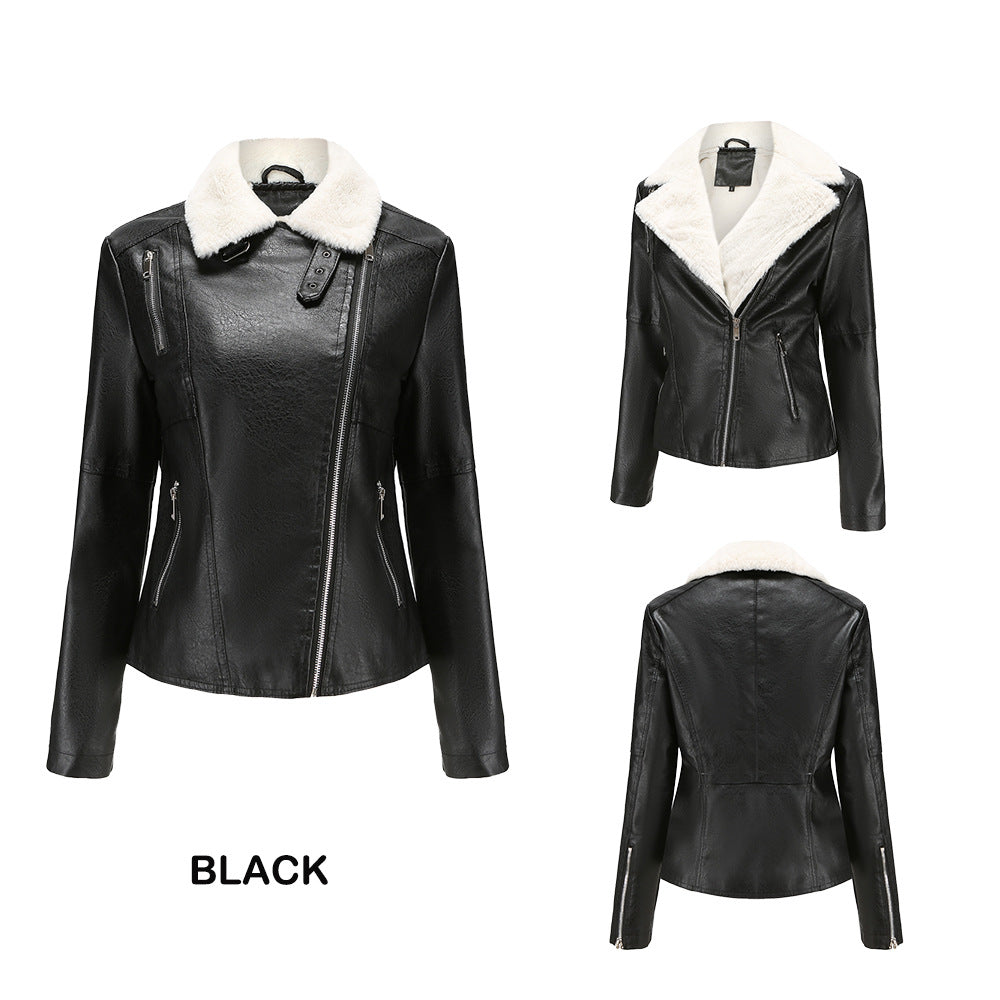 Women Warm Sherpa Leather Jacket