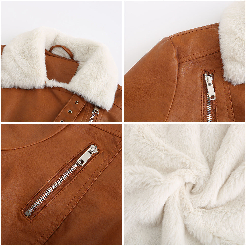 Veste chaude en cuir Sherpa pour femme