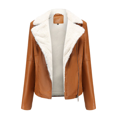 Veste chaude en cuir Sherpa pour femme