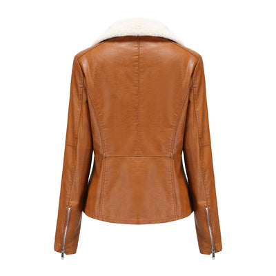 Women Warm Sherpa Leather Jacket