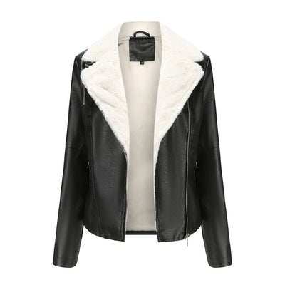 Women Warm Sherpa Leather Jacket