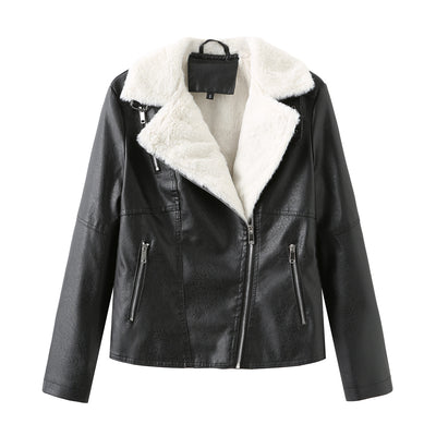 Women Warm Sherpa Leather Jacket