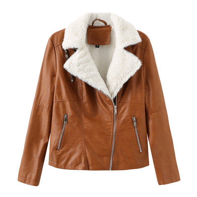 Women Warm Sherpa Leather Jacket