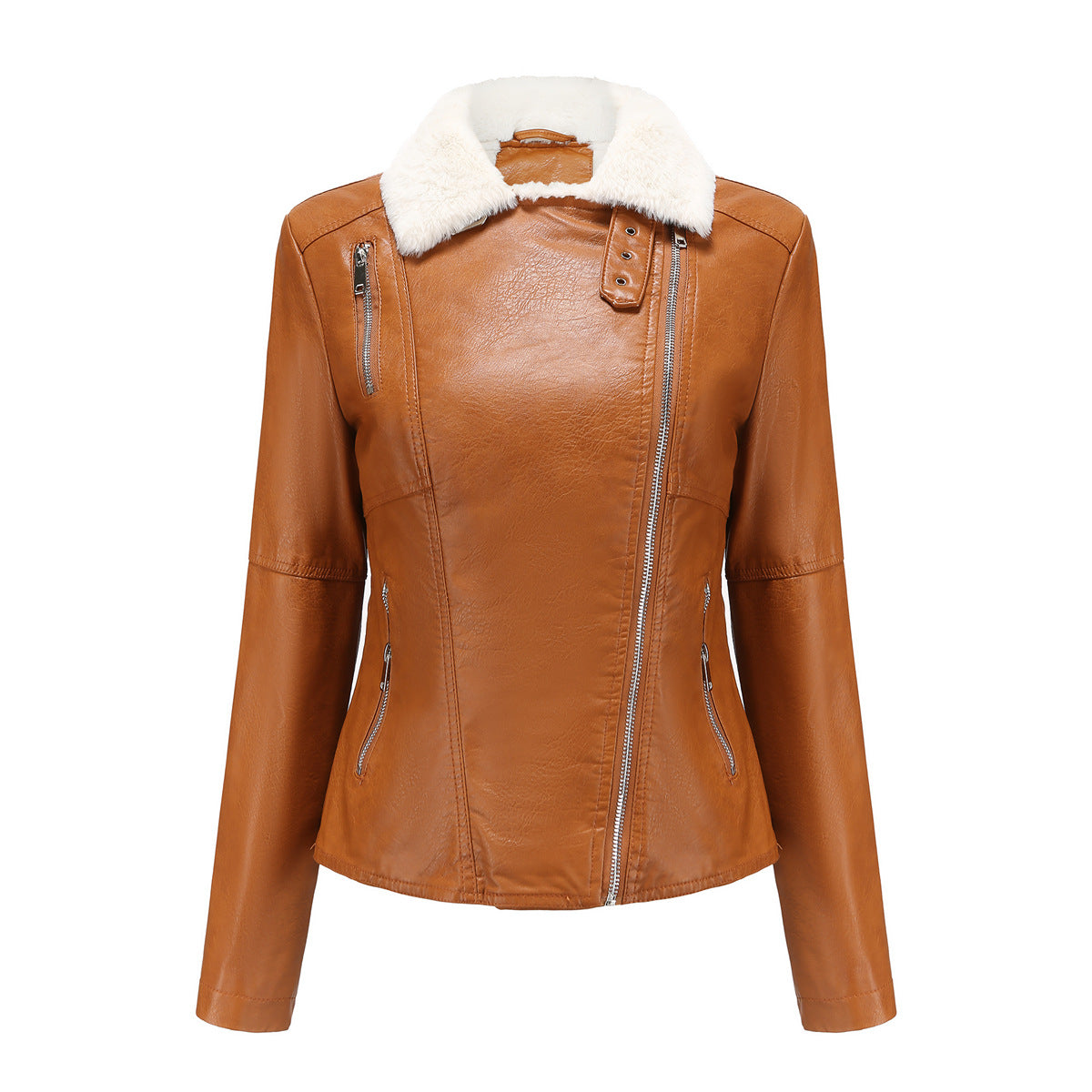 Women Warm Sherpa Leather Jacket