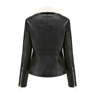 Women Warm Sherpa Leather Jacket