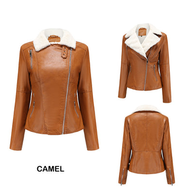 Women Warm Sherpa Leather Jacket