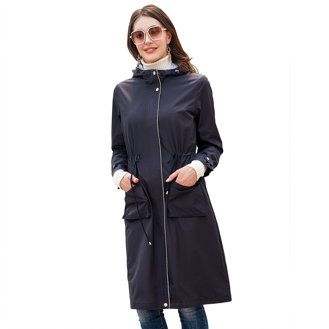 Women's Outdoor Raincoats Hooded Trench Coats