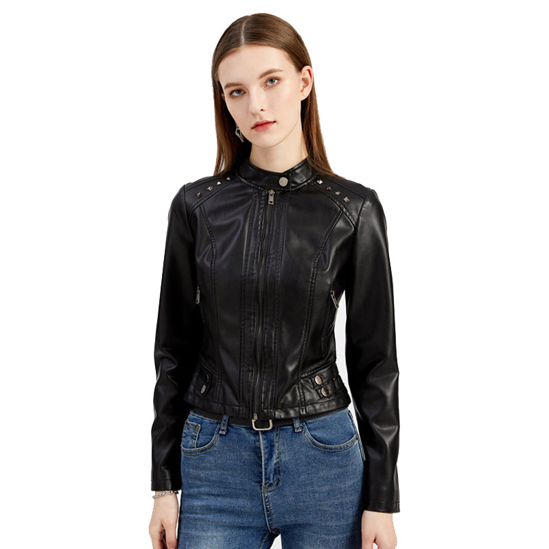 Women's Cropped Rivet Leather Jacket