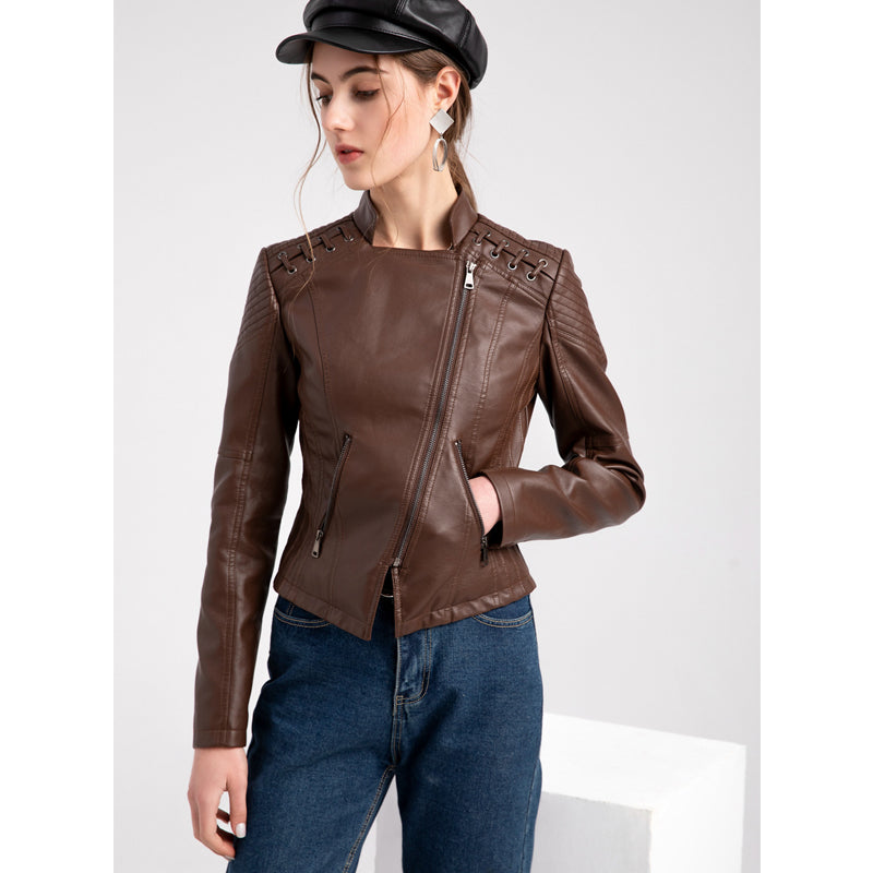 Veste de moto en cuir coupe slim