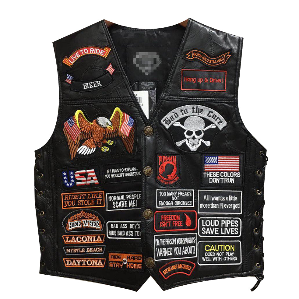 Biker Leather Vest with 42 Patches