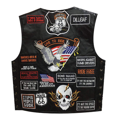 Biker Leather Vest with 42 Patches