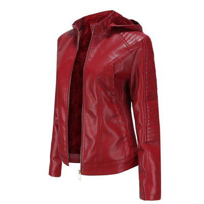 Faux Leather Jacket with Removable Hood