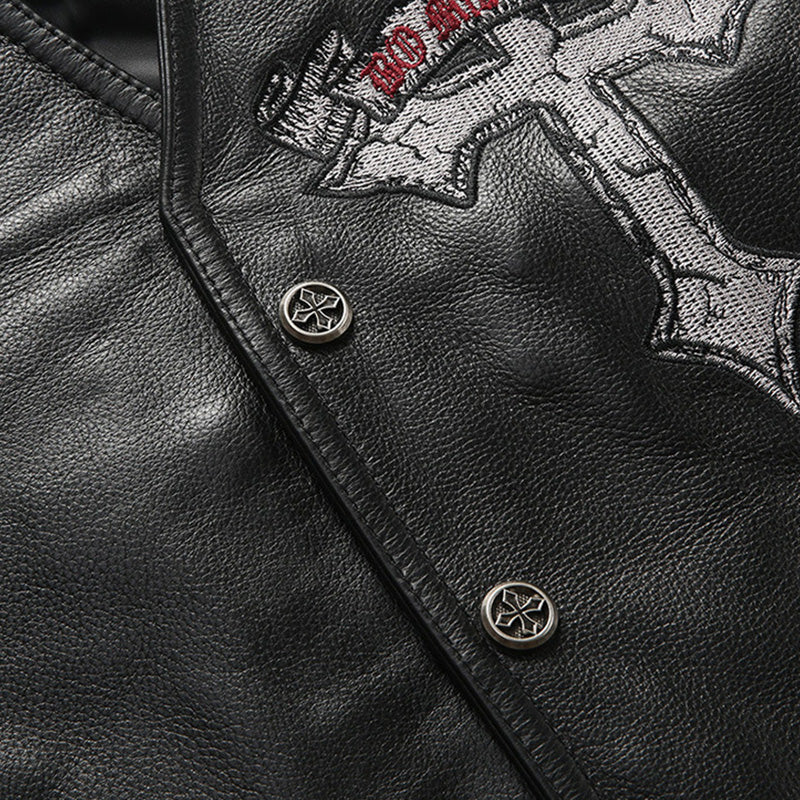 V-Neck Skull Cross Leather Vest